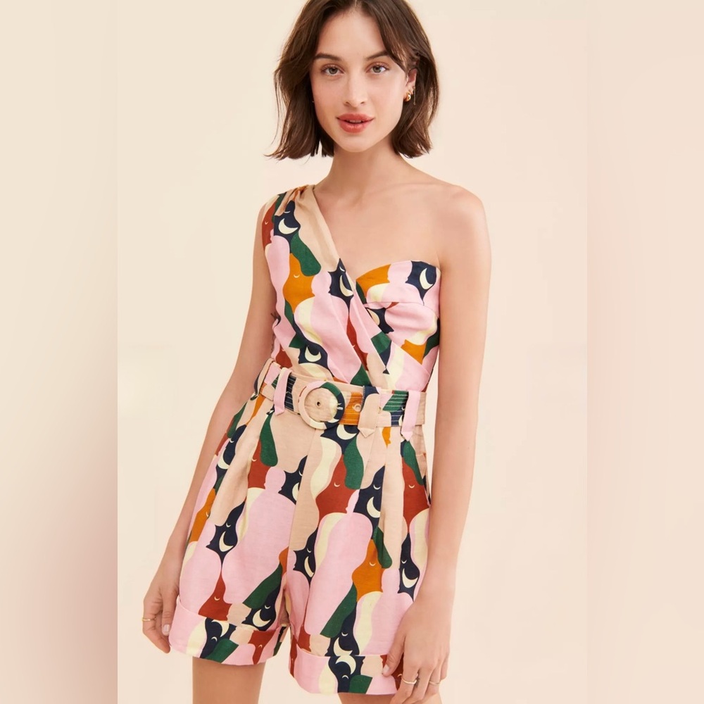 Farm Rio The Kiss‎ Multicolor One-Shoulder Romper XXS NWT
